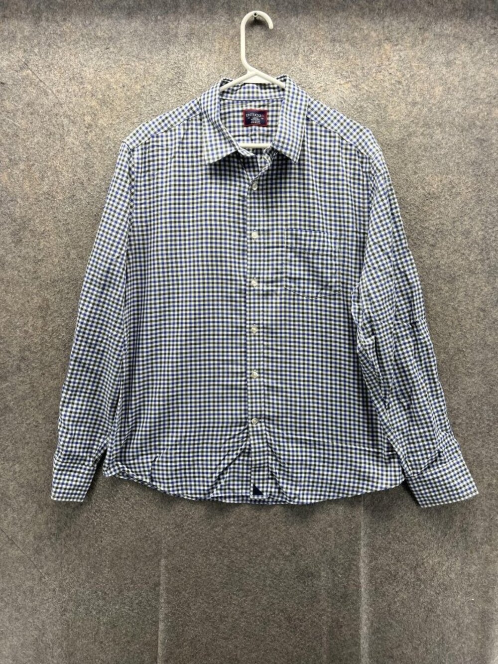 UNTUCKit Shirt Men Large Blue Check Button Up Wrinkle Free Long Sleeve Casual